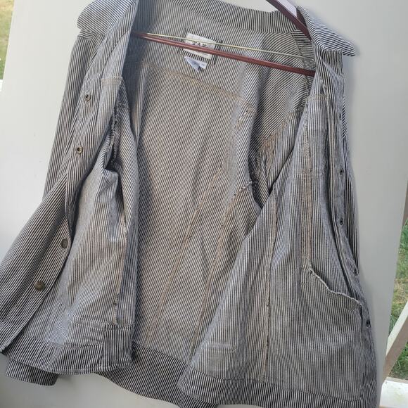 Live a Little Womens Jacket size Lg Blue/ White Stripe Denim Snap Up Pockets - Picture 9 of 9